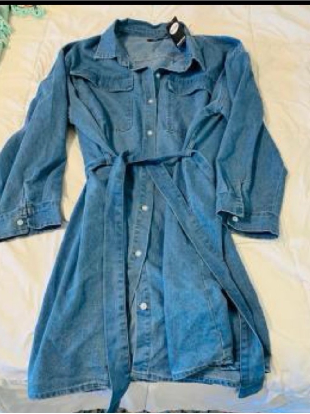 Denim Button-Front Shirt Dress in Medium Blue US Sz 18